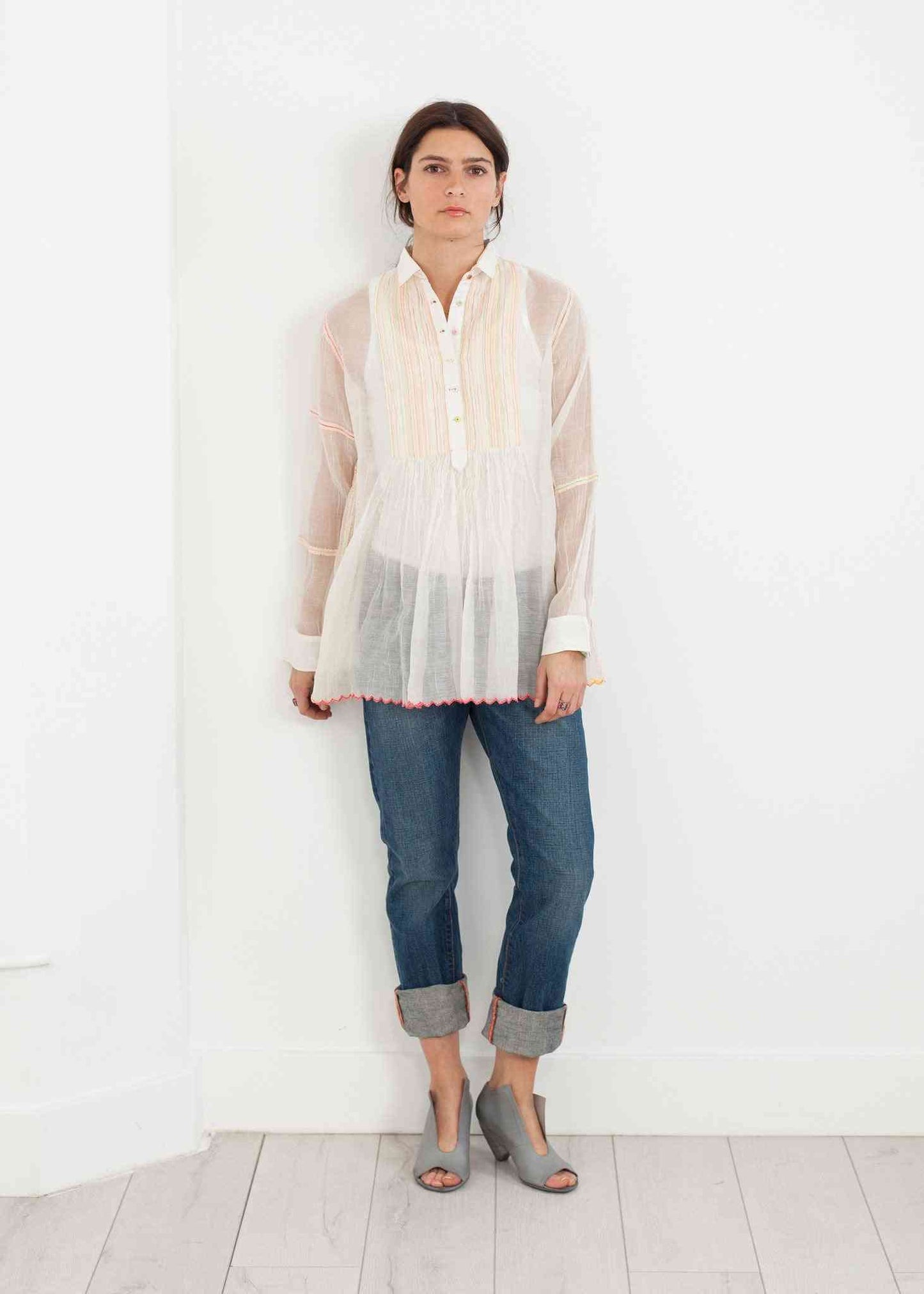 Sheer Rainbow Blouse in White Pero women's tops White 38 7572880809