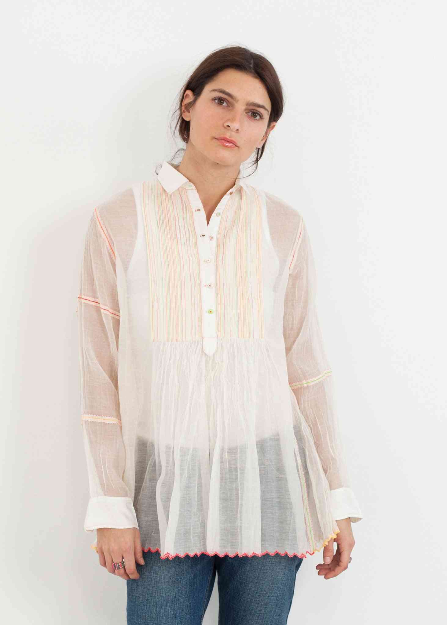 Sheer Rainbow Blouse in White Pero women's tops White 38 7572880809