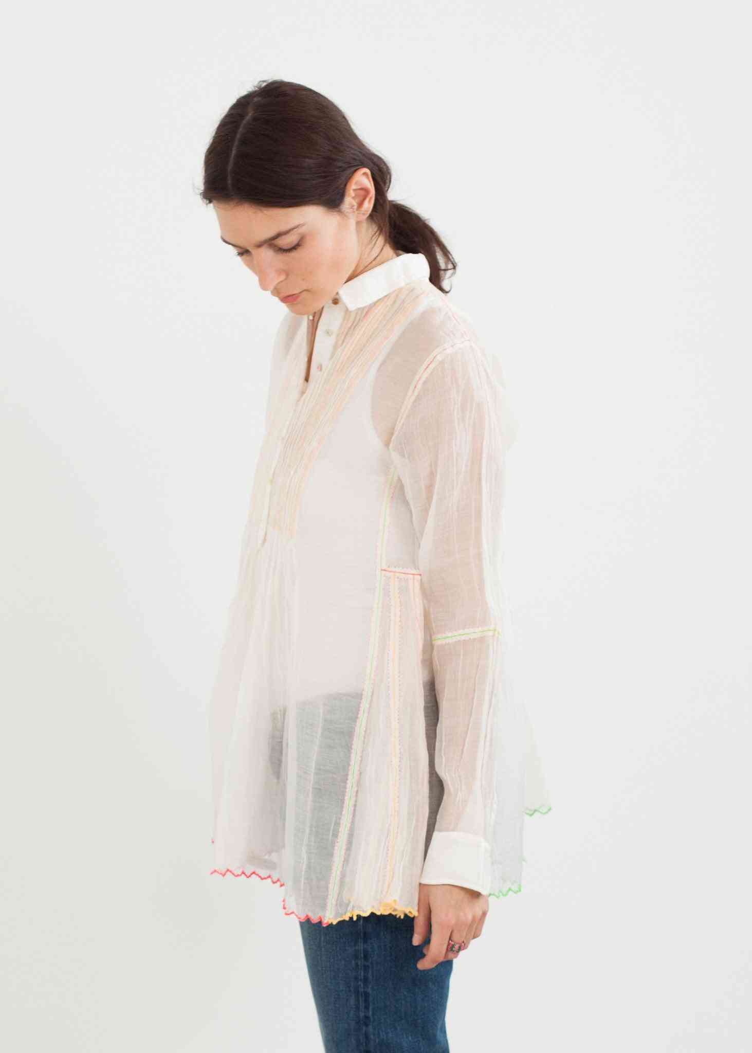 Sheer Rainbow Blouse in White Pero women's tops White 38 7572880809