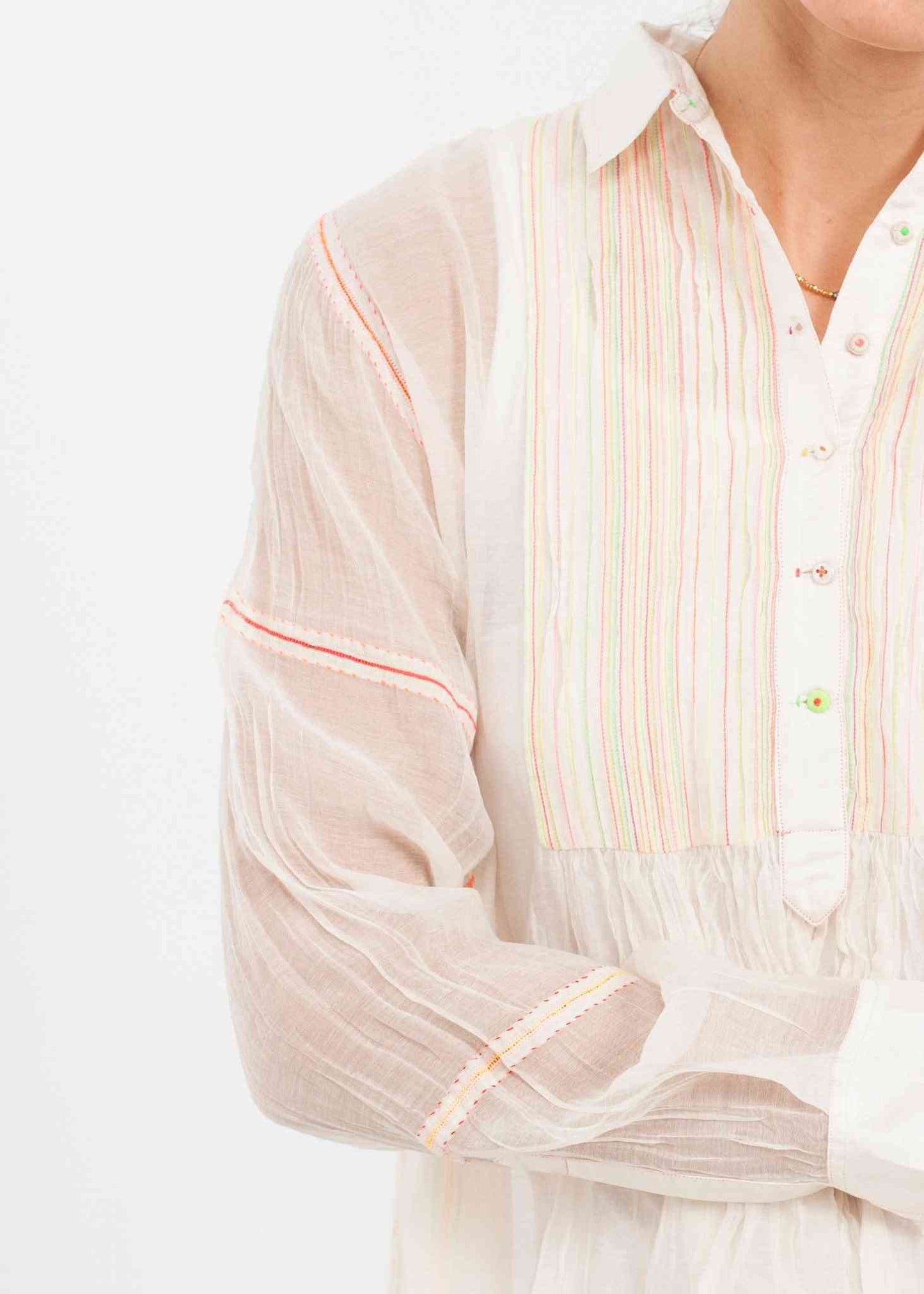 Sheer Rainbow Blouse in White Pero women's tops White 38 7572880809