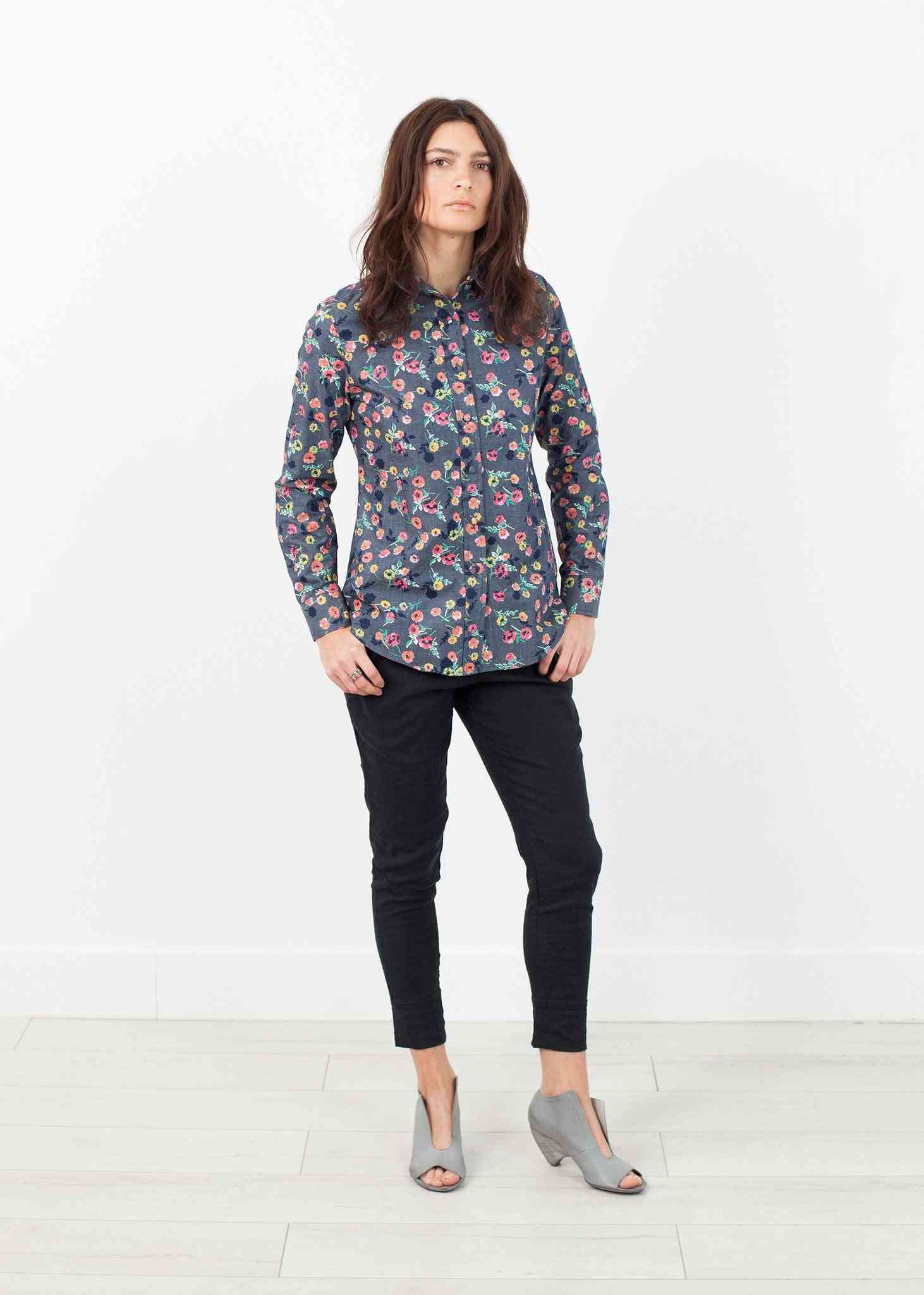 Long Sleeve Blouse in Black/Floral Harvey Faircloth women's button-ups Black/Floral 2 7572880809