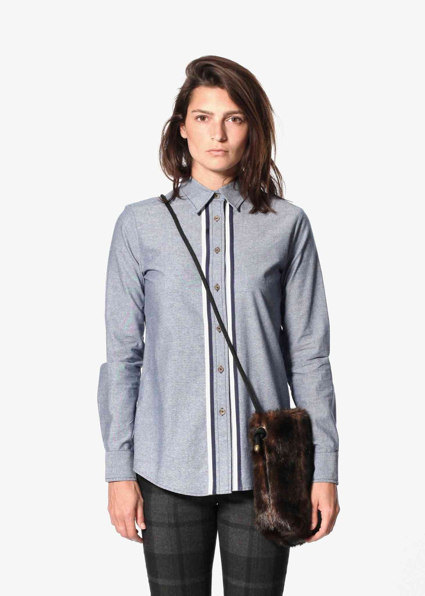 Chambray Boyfriend Shirt in Blue Harvey Faircloth women's button-ups 2 Blue 7572880809