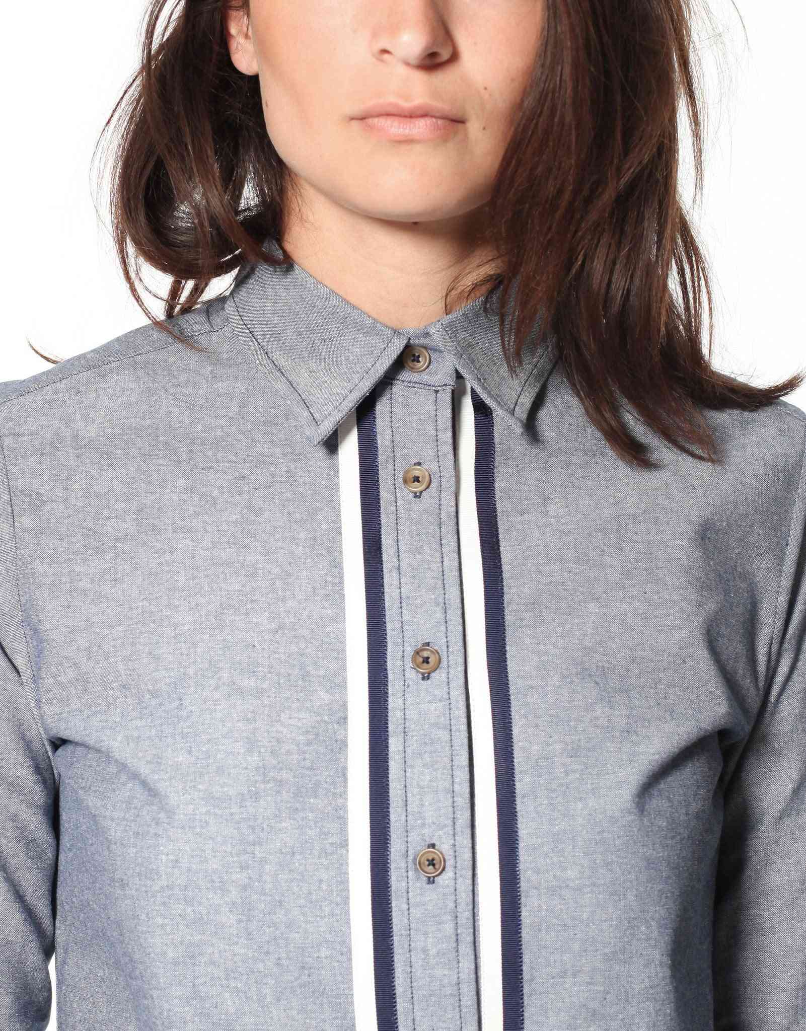 Chambray Boyfriend Shirt in Blue Harvey Faircloth women's button-ups 2 Blue 7572880809